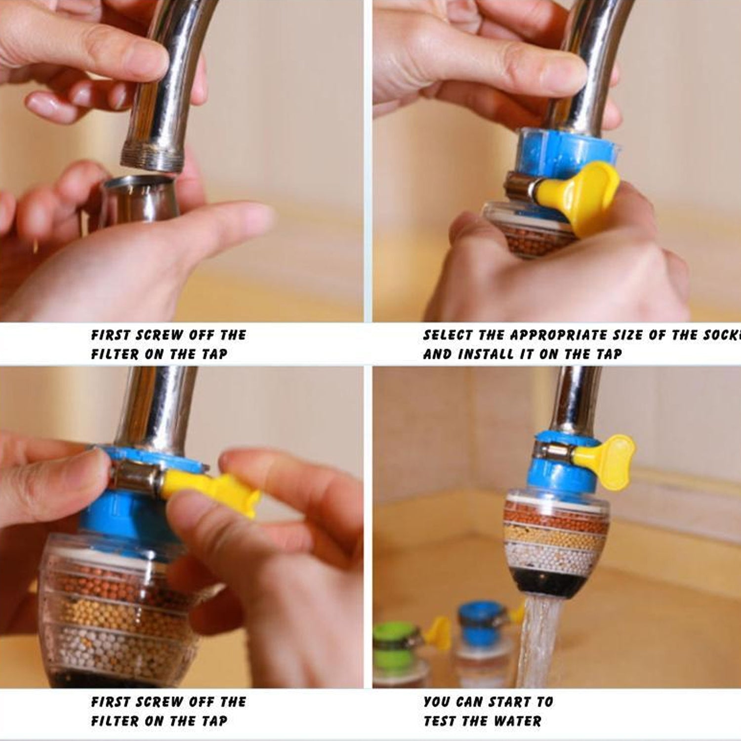 Faucet filter with universal interface Faucet filter with universal interface
